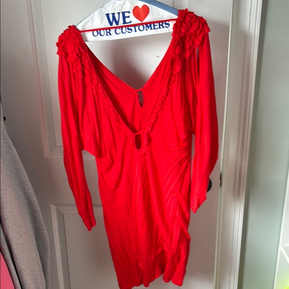 Vintage Zadig & Voltaire Red Ruched Ruffled Long Sleeve Dress
